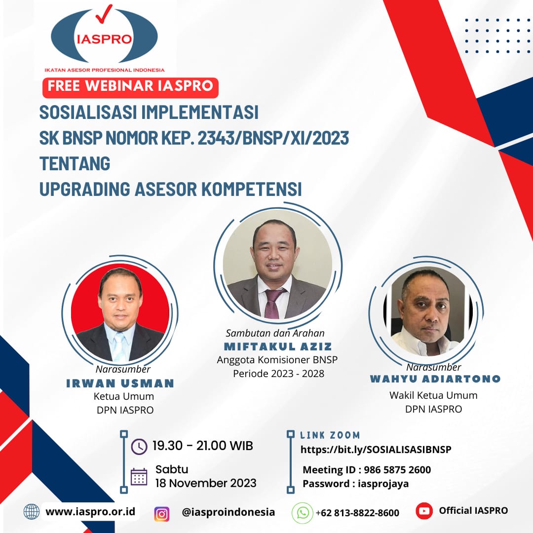 Sosialisasi Implementasi SK BNSP Nomor Kep. 2343/BNSP/XI/2023 tentang Upgrading Asesor Kompetensi